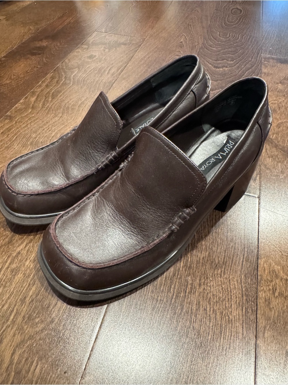 Brown Leather Loafer chunky Heels
